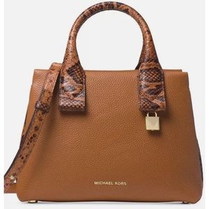 Michael Kors New Large Acorn Pebbled Leather Snake Detail Rollins Satchel